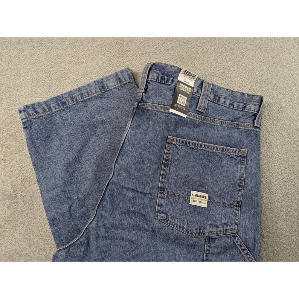 Signature by Levi Strauss Men 44x30 Carpenter Jeans Blue Denim Workwear 91600